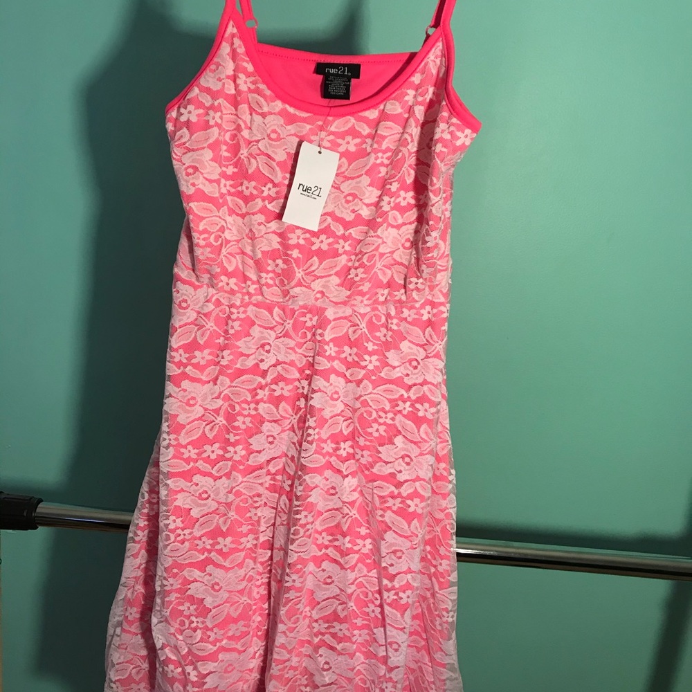 Pink with white floral lace mini dress 💙